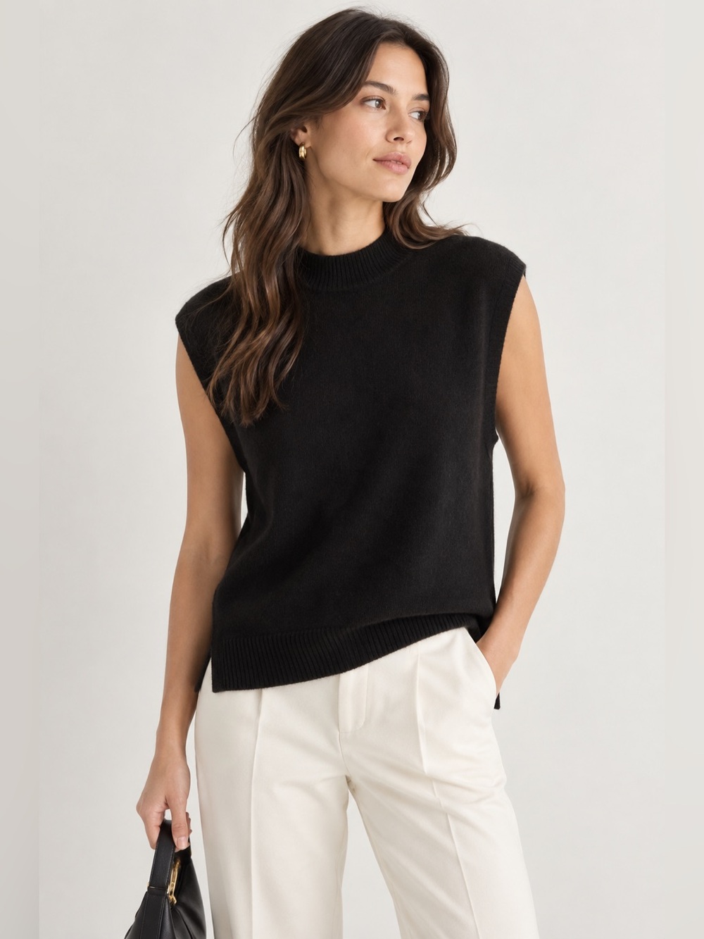 Quince Black Sleeveless Mock Neck Mongolian Cashmere Tank